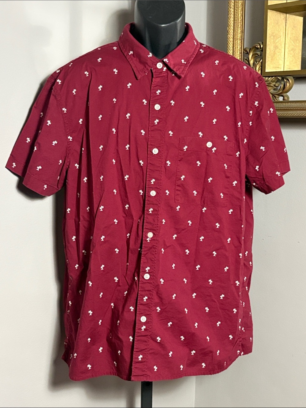 American Eagle AEO XL Palm Trees Short Sleeve Button Up Shirt